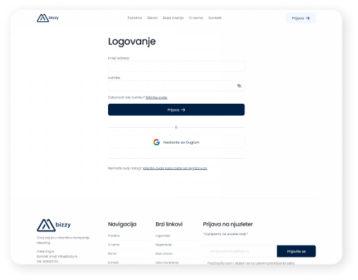MVP platforma / Web aplikacija za startap Bizzy 4 bizzy